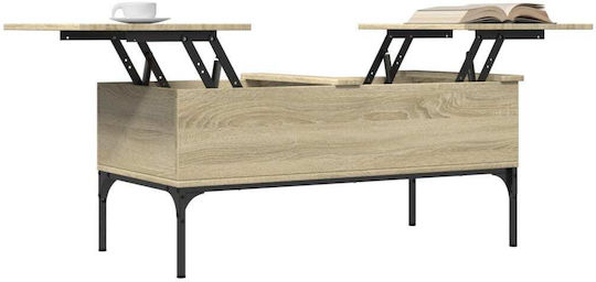 Rectangular Central Wooden Coffee Table with Lifting Mechanism Brown W100xD50xH45cm