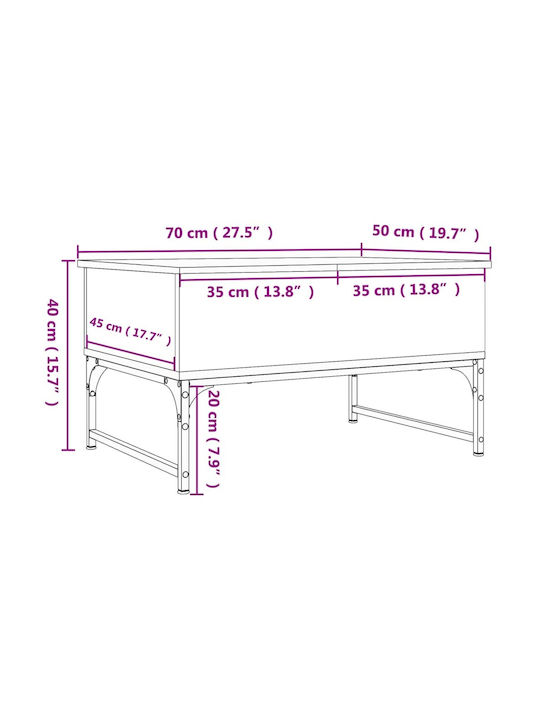 Central Rectangular Wooden Coffee Table with Lifting Mechanism Black M70xP50xH40cm