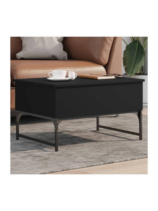 Central Rectangular Wooden Coffee Table with Lifting Mechanism Black M70xP50xH40cm