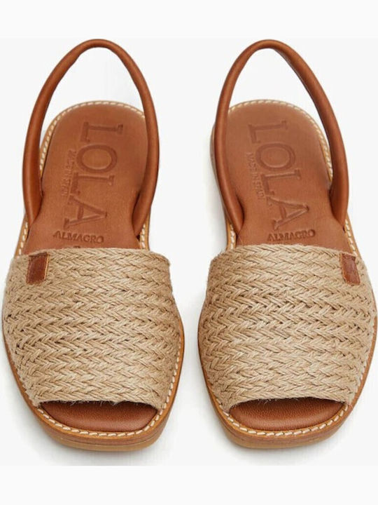 Leder Flache Sandalen für Damen in Beige Farbe