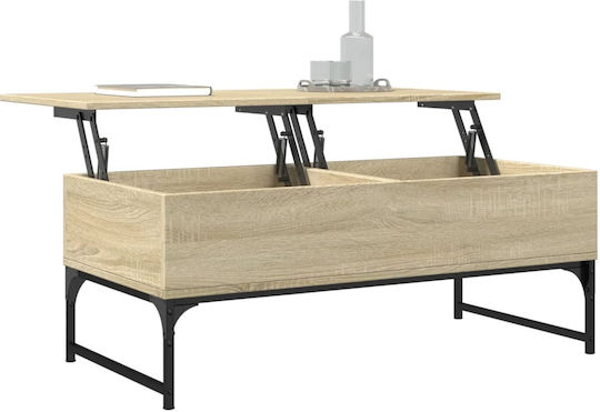 Rectangular Central Wooden Coffee Table with Lifting Mechanism Brown W100xD50xH40cm