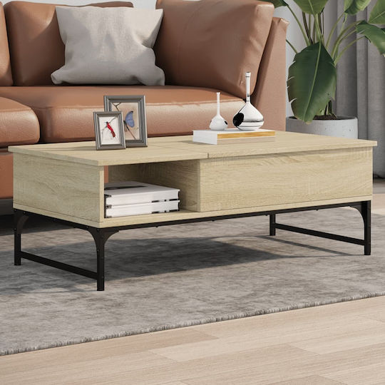 Rectangular Central Wooden Coffee Table with Lifting Mechanism Oak M100xW50xH35cm