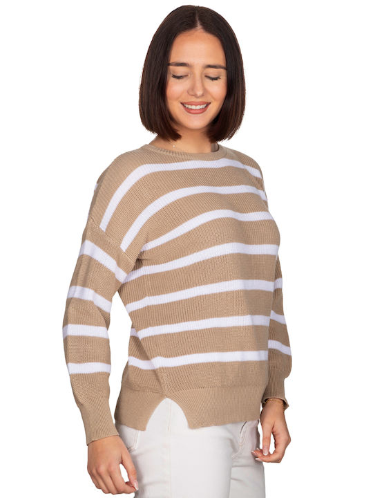 Cotton Striped Blouse - Beige 12952