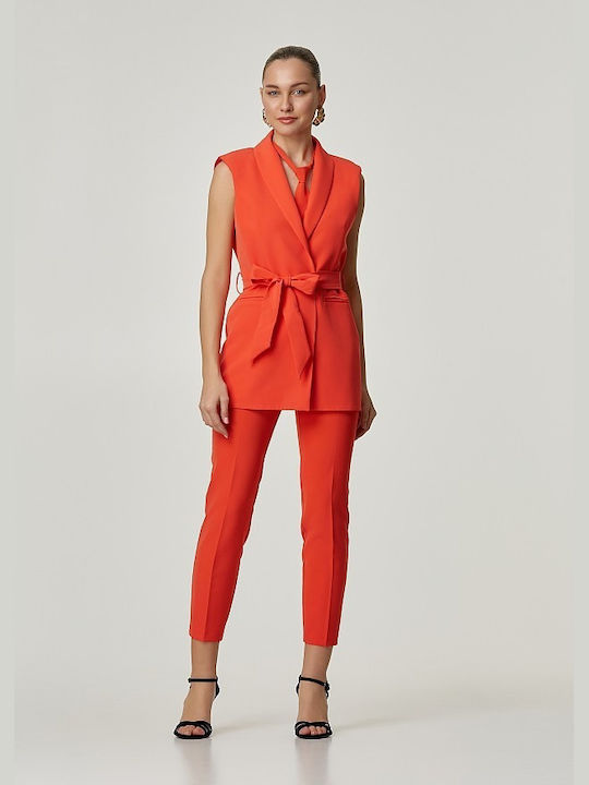 Sleeveless Blazer Lynne with Detachable Belt Coral