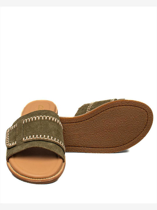 Maritime Leather Women's Flat Sandals in Khaki Color