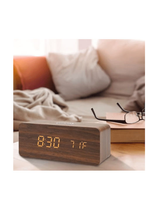 Tabletop Digital Clock with Alarm & Wireless Charging Brown 799459