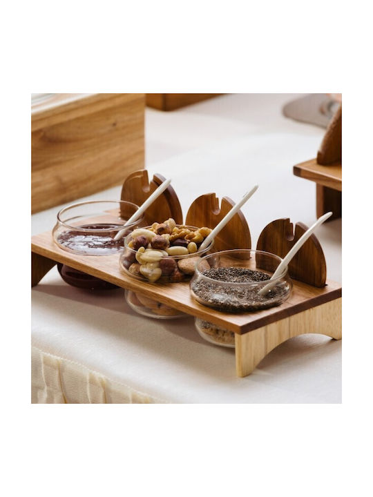 Leone Set of 3 General Use Jars with Lid and Wooden Brown Stand 250ml 3 Pieces