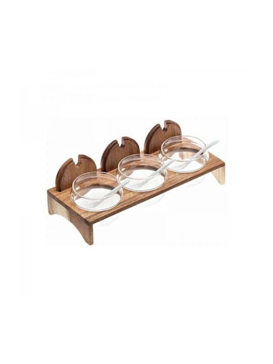 Leone Set of 3 General Use Jars with Lid and Wooden Brown Stand 250ml 3 Pieces