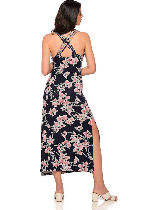 Summer Midi Slip Dress with Tearing Black