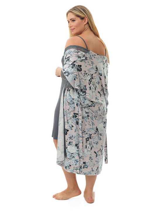 Nicoletta Women's Summer Robe with Nightgown Gray