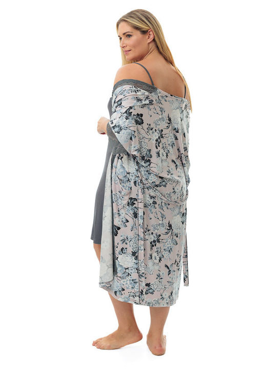 Nicoletta Summer Women's Robe with Nightdress Gray