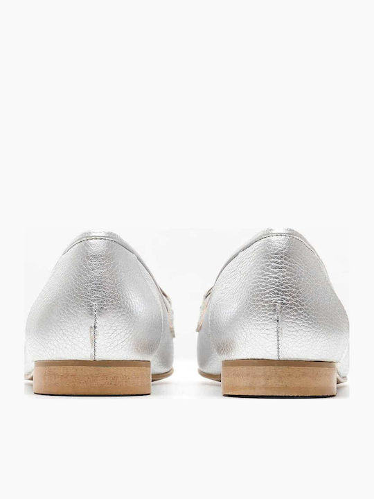 Δερμάτινα Γυναικεία Loafers σε Ασημί Χρώμα