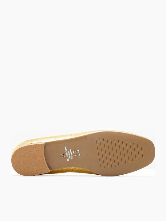 Δερμάτινα Γυναικεία Loafers σε Χρυσό Χρώμα