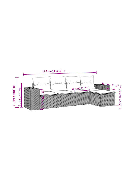 Canapea Cu Patru Locuri De Exterior Din Rattan Cu Perne 55x55x69cm
