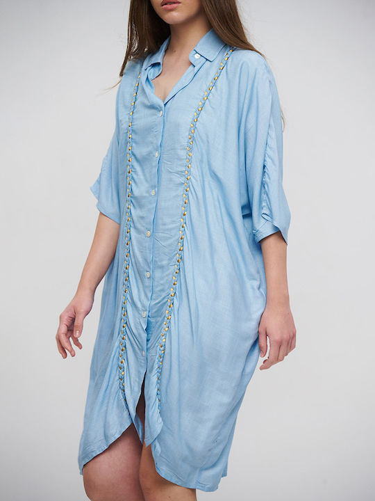 Ble Long-Sleeve Shirt Light Blue With Gold Cords One Size (100% Rayon)cm 5-41-348-0726