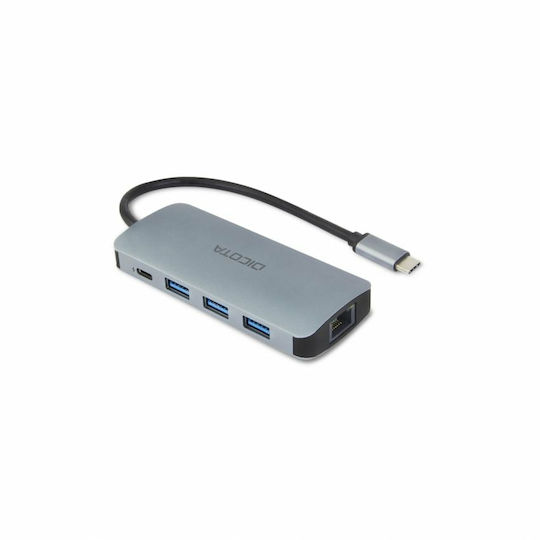 Dicota USB-C Docking Station με DisplayPort 4K PD Ethernet Ασημί (D32062)