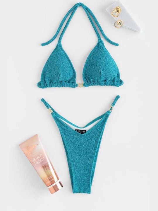 Lurex Triangle Bikini Set - Blue