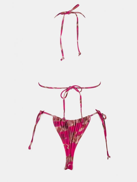 Triangle Animal Print Swimwear with Laces - Fuchsia Swimwear