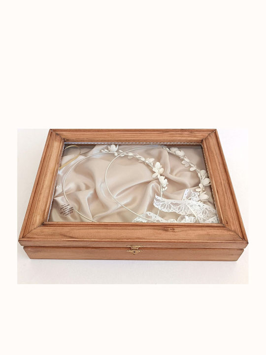 Korres Craft Tabletop Rectangle Wedding Crown Case Wooden Ecru 26.5x33cm