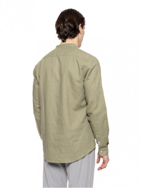 Умна мода Мъжки ленени ризи Mao Yaka 51-203-003 Green