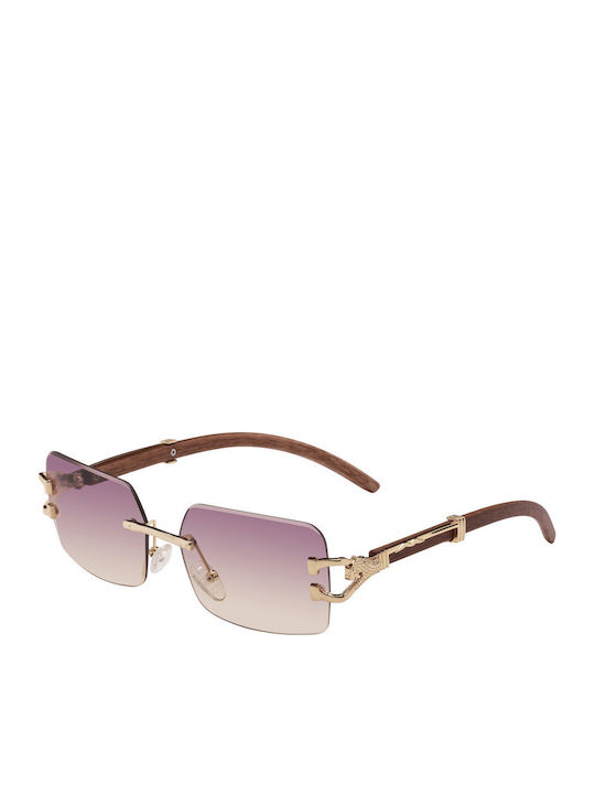 Unisex Sunglasses with Gold Metal Frame and Pink Gradient Lens MS96-02