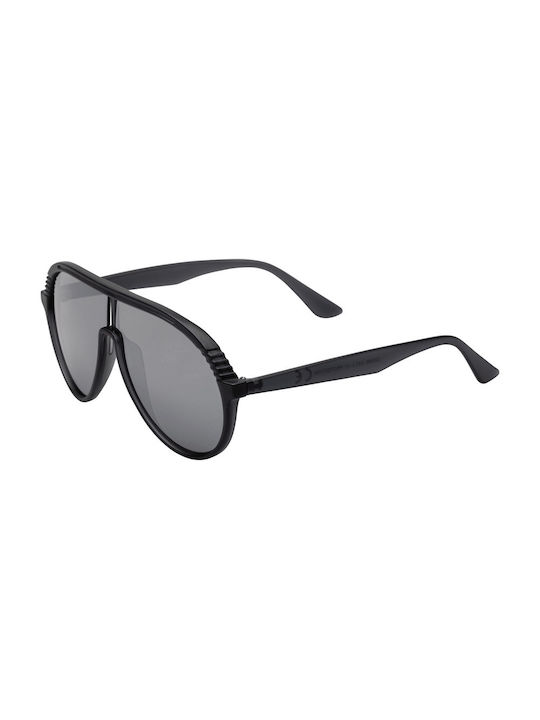 Men's Sunglasses with Black Plastic Frame and Black Mirror Lens