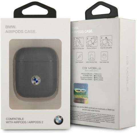 BMW Logo Θήκη Δερμάτινη / Πλαστική σε Γκρι χρώμα για Apple AirPods