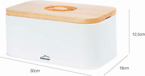 Lacor Ψωμιέρα με Καπάκι Inox Λευκή 30x18x12.5cm