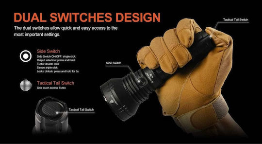 Acebeam Wiederaufladbar Taschenlampe LED IP68 mit maximaler Helligkeit 1650lm Schwarz