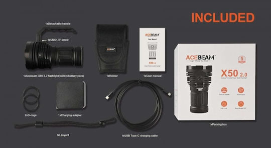 Acebeam Wiederaufladbar Taschenlampe LED mit maximaler Helligkeit 45000lm Schwarz