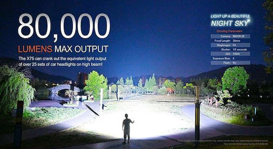 Acebeam Επαναφορτιζόμενος Φακός LED IP68 με Μέγιστη Φωτεινότητα 80000lm