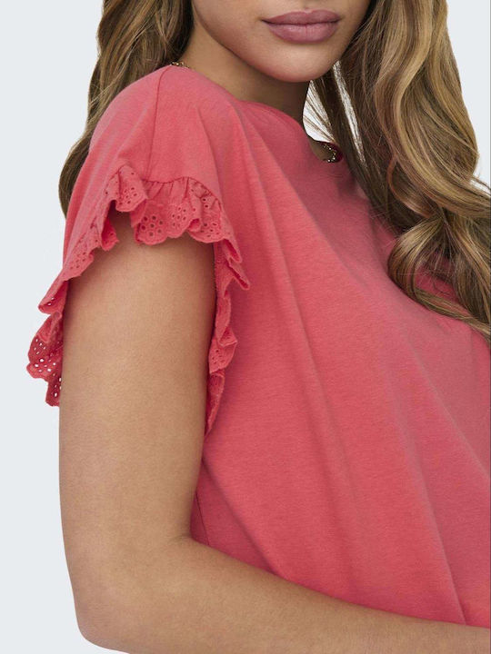Damen Bluse Baumwolle Kurzärmelig Coral