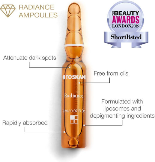 Toskani Radiance Topical Anti-Aging Ampoule Serum For Face With Vitamin C & Niacinamide For Brightening & Dark Spots 15x2ml