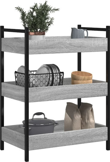 vidaXL Кухненски Стелаж Дървен С 3 Позиции Сив 50x30x70см
