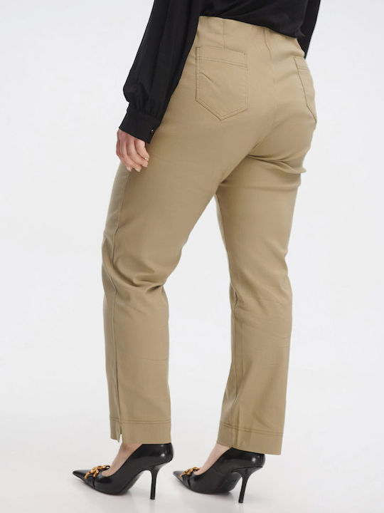 Women's Fabric Trousers with Rubber Band in Slim Fit in Olive