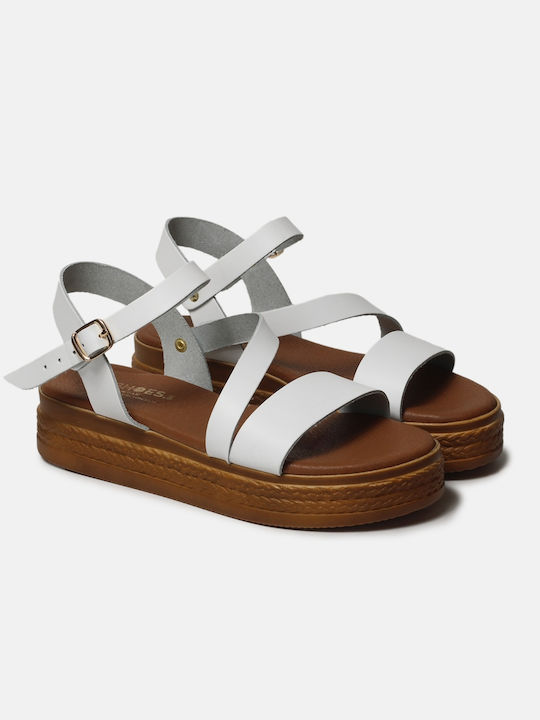 InShoes Leather Women's Flat Sandals Flatforms in White Color