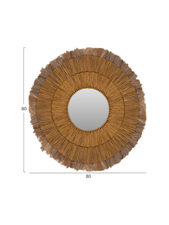 HomeMarkt Mendong Wall Mirror with Beige Rattan Frame Diameter 80cm 1pcs