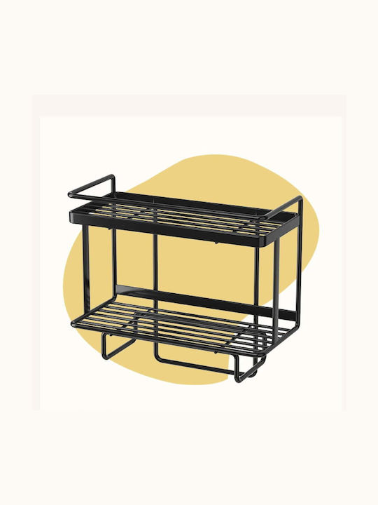 Quasar Montat pe perete Raft Baie Metal cu 2 Rafturi 34x15.5x33cm Neagră