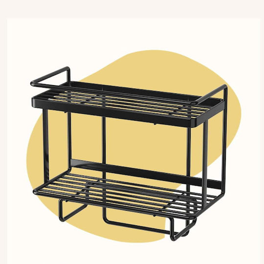 Quasar An der Wand montiert Badezimmerregal Metallisch mit 2 Regalböden 34x15.5x33cm Schwarz