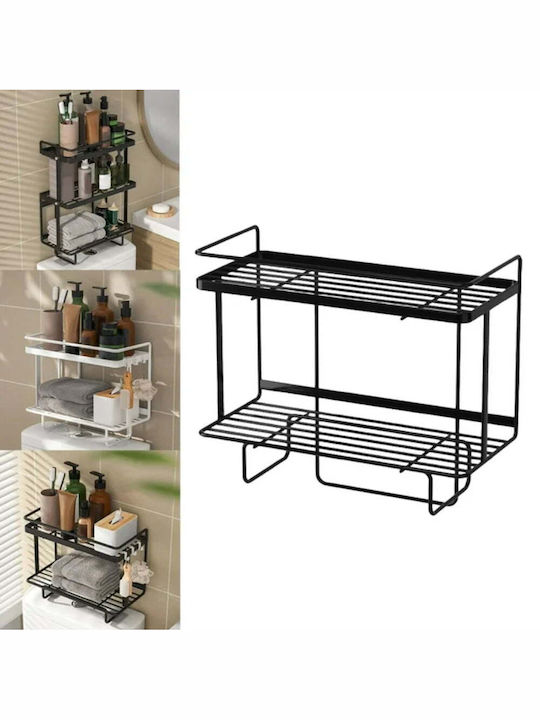 Quasar Montat pe perete Raft Baie Metal cu 2 Rafturi 34x15.5x33cm Neagră