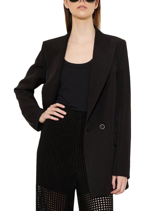 Dolce Domenica Long Women's Double Breasted Blazer Black