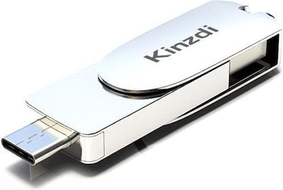 Kinzdi 64GB USB 3.0 Stick with connection USB-A & USB-C Gray