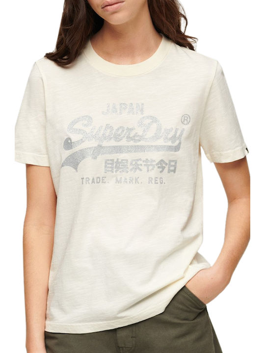 Superdry Metallic Vintage Logo Bluza de Damă Ecru