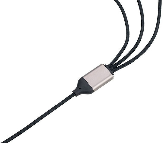 Troika Regular USB to Lightning / Type-C / micro USB Cable Μαύρο 1.2m