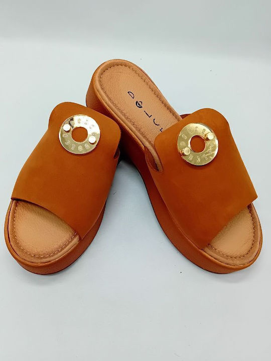 Δερμάτινα Γυναικεία Ανατομικά Σανδάλια Flatforms Ταμπά