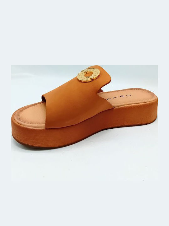 Δερμάτινα Γυναικεία Ανατομικά Σανδάλια Flatforms Ταμπά