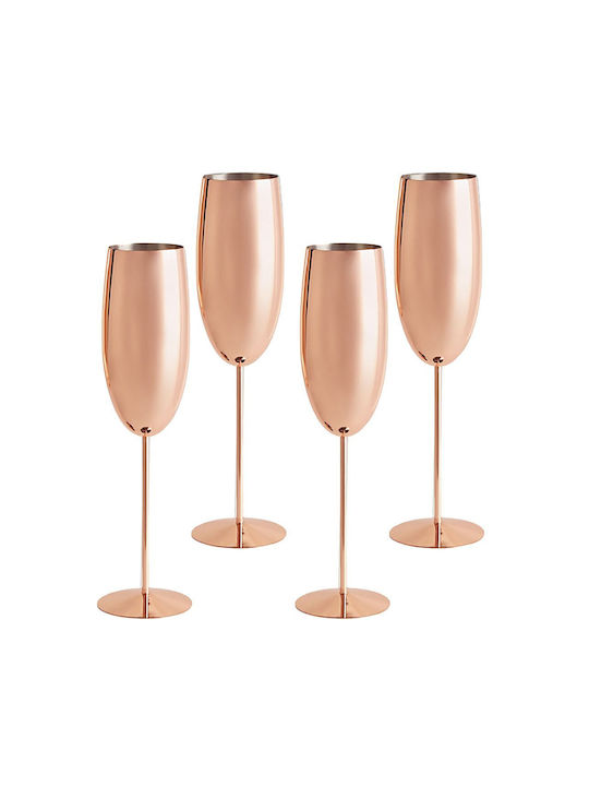 Quasar Set Gläser Champagner aus Edelstahl in Rose Gold Farbe Mit Stiel 260ml 4Stück