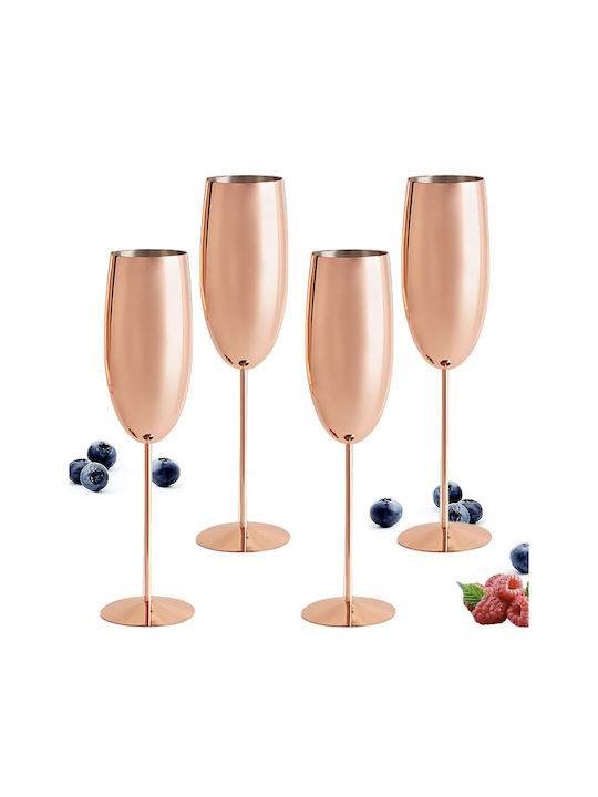 Quasar Set Gläser Champagner aus Edelstahl in Rose Gold Farbe Mit Stiel 260ml 4Stück