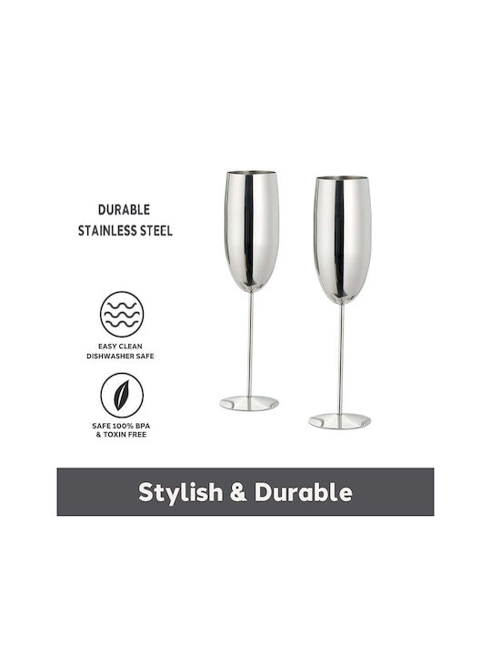Quasar Set de Pahare Șampanie din Oțel Inoxidabil în Culoare Argint Fără Colțuri 260ml 4buc