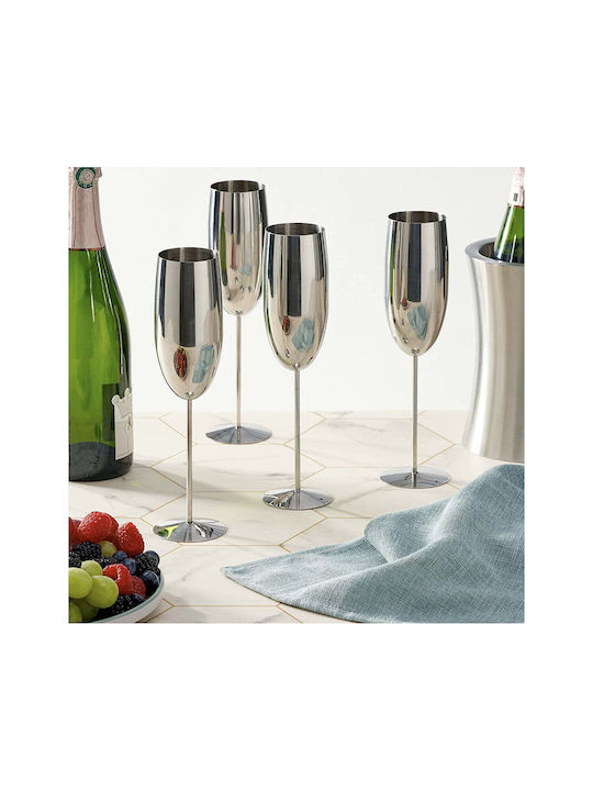 Quasar Set de Pahare Șampanie din Oțel Inoxidabil în Culoare Argint Fără Colțuri 260ml 4buc